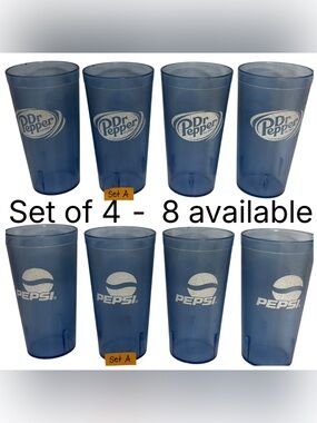 VTG Restaurant Grade Blue Plastic Pebbled Tumblers Cups - Set of 4 (8 available)